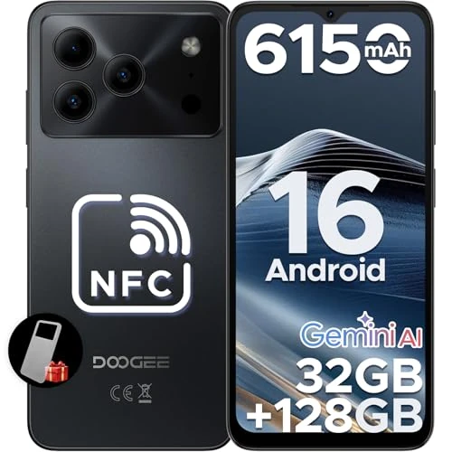 Offerta a tempo: DOOGEE Note 56 Pro Smartphone Android 16, 32GB+128GB/TF 2TB Telefono Cellulare, 6.56" HD+ 90Hz Telefoni, 6150mAh Octa Core Cellulari, 13MP+8MP/Face ID/4G Dual SIM/Widevine L1/OTG/Tipo-C/NFC/3.5mm Jack - 34% da 159.99 € a 105.99 €
