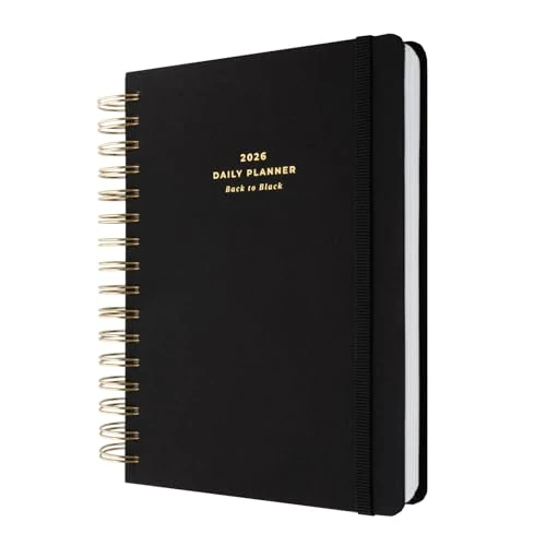 Kokonote 2026 Diary A5 Page A Day - Back To Black | Daily Planner 2026 With Diary Stickers, Pocket, Bookmarks, January 2026 - December 2026 | Aesthetic Stationery Gifts For Women & For Men