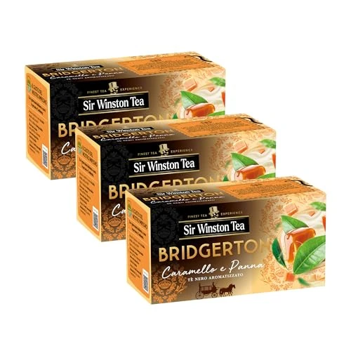 Sir Winston Tea, Tè Nero Caramello e Panna, 20 Filtri (3 Confezioni da 20 Filtri), Bridgerton, Gusto Dolce e Avvolgente, Senza Lattosio, Glutine e Allergeni, Vegan