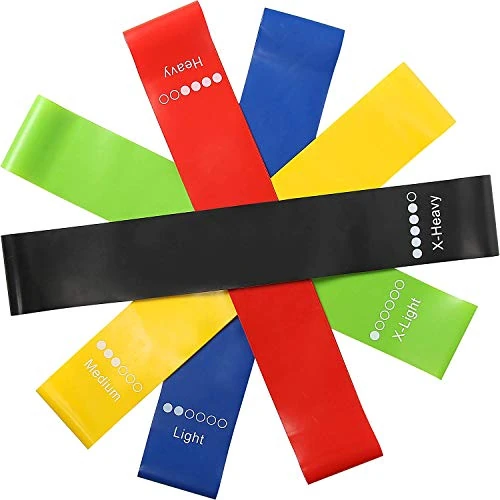 Fitnessbänder Set mit 5 Bändern – 5 Widerstandsstufen für Training, Fitnessstudio, Home-Gym, Yoga und Pilates – elastische Bänder für Muskelaufbau und Rehabilitation