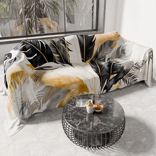 Offerta a tempo: PETTI Artigiani Italiani - Telo Arredo Copridivano Copritutto in Microfibra 130x270 cm, Fantasia Palma Nero | Multiuso per Divani, Copriletto e Copritavolo | Telo Protettivo Lavabile - 44% da 29.90 € a 16.82 €