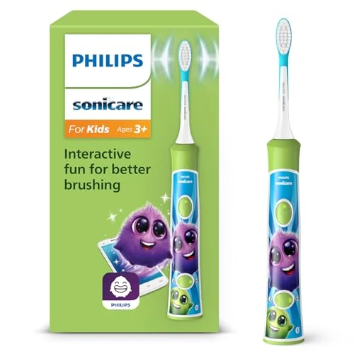 Offerta a tempo: Philips Sonicare For Kids - Spazzolino elettrico sonico con app, studiato per bambini dai 3 anni in su, con SmarTimer e QuadPacer per una pulizia profonda, verde, modello HX6352/11 - 29% da 49.09 € a 34.99 €