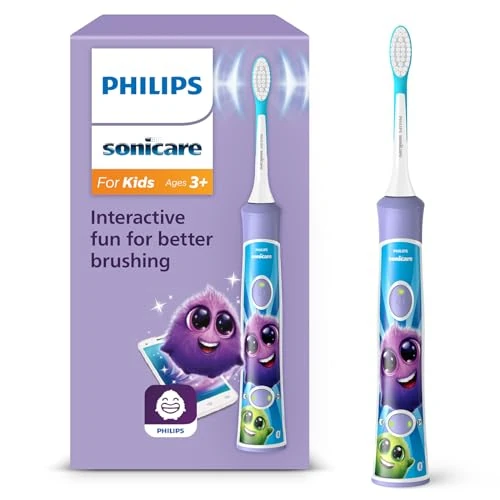 Offerta a tempo: Philips Sonicare For Kids - Spazzolino elettrico sonico con app, studiato per bambini dai 3 anni in su con SmarTimer e QuadPacer per una pulizia profonda, viola, modello HX6322/12 - 11% da 44.79 € a 39.99 €