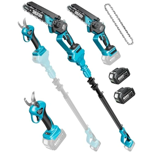 Offre limitée : SEESII P6 Combo 6 Pouces Mini Tronconneuse avec Perche & 33 mm Secateur Electrique, 4-en-1 Ensemble d’Outils de Jardin avec 2 * 4000 mAh Batteries, Portée Maximale Jusqu’à 4,57 m de 199.99 € à 189.99 € (5% de remise)
