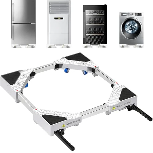 NIUXX Universel Socle Lave Linge Avec Roulettes Pivotantes à 360° pour une Manœuvre sans Effort, Fonction Anti-Vibrations, Freins Réglables, Taille Ajustable, pour Lave-Linge Empilés de 42 à 69 cm