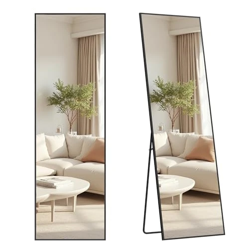 Limited-time offer: SONGMICS Full Length Mirror, Rectangle Full Body Floor Mirror with Stand, Aluminium Alloy Frame, Tempered Glass, for Bedroom, Living Room, Cloakroom, Square Corner, 160 x 50 cm, Matte Black LFM050BD01 from 45.99 £ to 45.99 £ (save 0.00