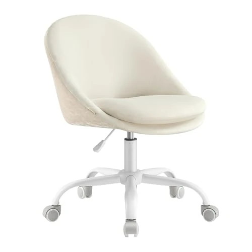 Offerta a tempo: SONGMICS Sedia da Studio, Sedia Girevole con Parte Anteriore di Velluto, Poltrona da Scrivania Imbottita in Gommapiuma Regolabile in Altezza, Studio, Camera da Letto, Bianco Crema OBG020WD01 - 25% da 79.99 € a 59.99 €