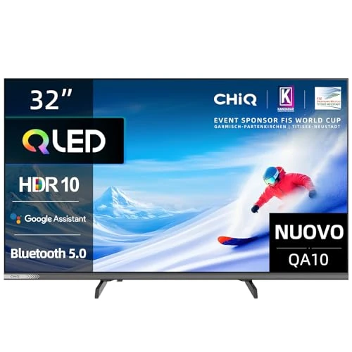 Google QLED CHiQ 32QA10 32 inch Smart TV | Full HD HDR10 | Dolby Audio en DBX-TV | Frameloos metalen ontwerp | Geïntegreerde Chromecast | Google Assistant | Nieuw model 2025