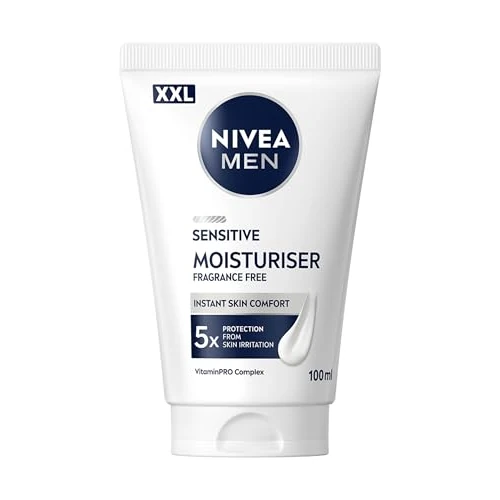 NIVEA MEN Sensitive Crema Idratante XXL 100 ml, Crema viso uomo in maxi formato per 5x protezione dalle irritazioni, Skincare uomo con formula idratante 24h senza profumo per pelli sensibili