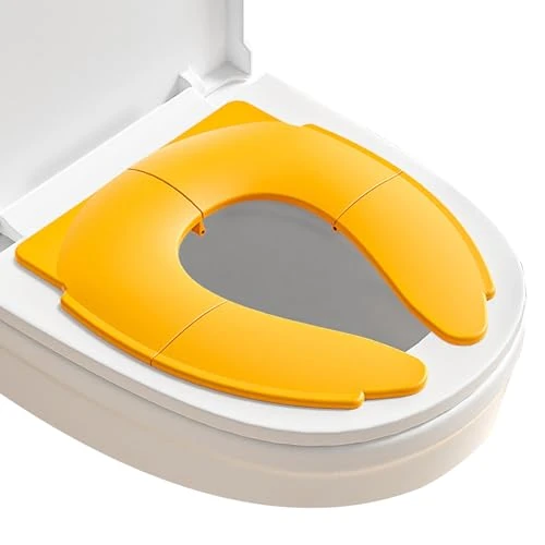 Vlecexs Deska sedesowa dla dzieci, podróżna składana deska sedesowa dla dzieci, przenośna deska sedesowa pokrowce na deskę sedesową, z antypoślizgową poduszką silikonową (żółta)