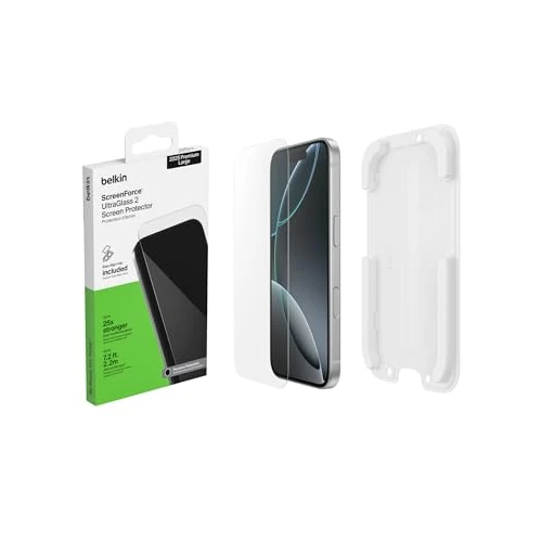 Belkin ScreenForce UltraGlass 2 Pellicola iPhone 17 Pro Max, Pellicola Protettiva Resistente a Graffi e Impatti, con Supporto Easy Align per un'Applicazione Senza Bolle, Durezza di 9H, Vetro Riciclato