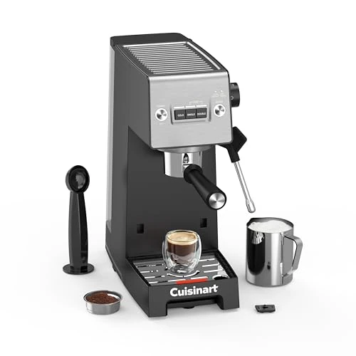 Offre limitée : CUISINART® Machine à Espresso Slim | Espresso, Americano, Cold Brew | Mousseur à lait intégré | 15 bars | Porte-filtre sans fond | Compacte | Mug de voyage | Réservoir 1,5L de 93.19 € à 99.90 € (-7.20% de remise)