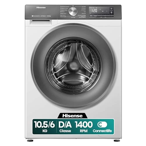 Hisense WD3S1043BW7 Waschtrockner 10,5 + 6 kg, 1400 U/min, 19 automatische Programme, Dampf, Invertermotor, Energieklasse A-20%/D, LED-Display, Grau, WiFi