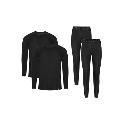 DANISH ENDURANCE Unisex Thermounterwäsche, Funktionsunterwäsche Set, Unisex, für Damen & Herren, 1 oder 2 Paar Schwarz XL