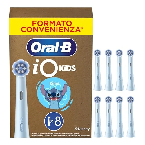 Oral-B iO Kids 6+ Disney Stitch Aufsteckbürsten — ORIGINAL Zahnbürstenaufsatz für Oral-B iO Kids Elektrische Zahnbürste für Kinder ab 6 Jahren, Sanft zu Zähnen & Zahnfleisch — Blau, 8 Stück