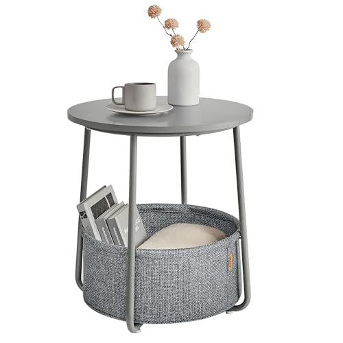 Tijdelijke aanbieding: VASAGLE LET223G36 Bijzettafel, ronde bijzettafel met stoffen mand, ruim, voor woonkamer, slaapkamer, nachtkastje, moderne stijl, duifgrijs en leisteen grijs van 34.99 € naar 34.99 € (0.00% korting)