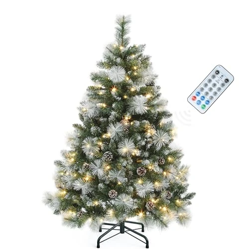Tijdelijke aanbieding: YITAHOME Schotch Pine Kunstkerstboom, 140 cm, met afstandsbediening, voorverlichte boom met dennenappels, naalden en warmwitte/meerkleurige led-kleurwisselverlichting, voor woonkamer en kantoor van 69.99 EUR naar 69.99 EUR (korting 0%)