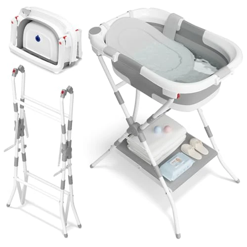 Oferta limitada: Bañera plegable 2 en 1 con soporte, bañera para bebé con red de soporte de baño, adecuada para recién nacidos y niños pequeños, diseño plegable y multiusos para almacenamiento, ideal para viajes y de 109.99 EUR a 89.99 EUR (ahorro 18%)