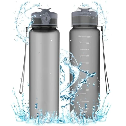 Green & Shine Gourde de sport 1 l avec marqueur de temps, bouteille d'eau avec filtre, anti-fuite, sans BPA, pour fitness, gym, vélo, yoga, bureau