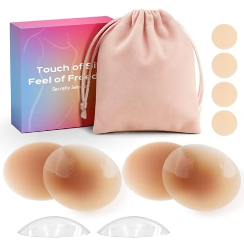 daidora 2 Paia di Copricapezzoli Adesivi Impermeabili e Traspiranti, Nipple Cover Invisibile e Riutilizzabile con Custodia Caramello