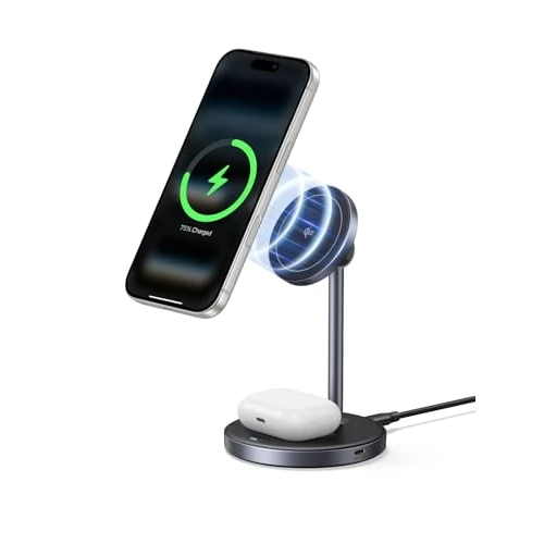 UGREEN Zapix 2 in 1 Caricatore Wireless iPhone Magsafe Certificato Qi2 15W Base Ricarica Rapida Magnetico Compatibile con iPhone 17 Pro Max Air 16 15 14 13 12 AirPods 4 3 AirPods Pro 3 2 1