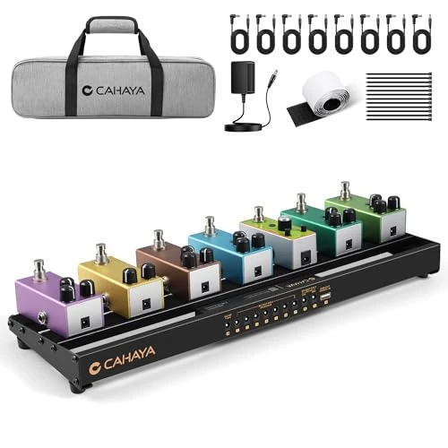 Offerta a tempo: CAHAYA Pedaliera Chitarra Alimentazione Compatta - Pedalboard Leggera in Lega di Alluminio con Alimentazione Integrata, Cavi DC, Uscita USB, Borsa per il Trasporto e Alimentatore 49x13cm 0,86kg - 17% da 79.99 € a 66.29 €