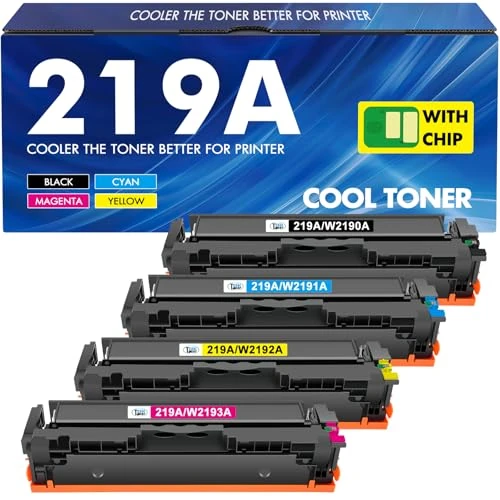 219A 219X MFP 3302FDW Toner With Chip: 4-Pack Compatible for HP 219A 219X for Color LaserJet Pro MFP 3302FDW 3302SDW 3302FDN 3302FDNG 3302FDWG 3302SDWG 3202DN 3202DW W2190A Black Cyan Yellow Magenta