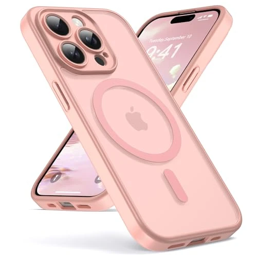 Offerta a tempo: Oududianzi-Cover per iPhone 15 Pro Max Compatibile con MagSafe, Custodia Traslucida Posteriore PC Silicone TPU Bumper, Protezione Della Fotocamera, Cover Militare Antiurto Anti-Impronte-Rosa - 19% da 13.99 € a 11.39 €