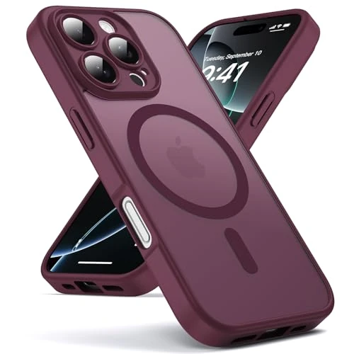 Offre limitée : Oududianzi-Coque pour iPhone 16 Pro Max Compatible avec MagSafe Magnétique, Housse de Arrière Translucide Givrée PC, TPU Silicone Bumper Étui Protection Antichoc Militaire Anti-Empreintes-Bordeaux de 10.99 € à 10.44 € (5% de remise)
