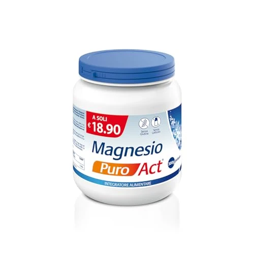MAGNESIO PURO ACT 300G, Integratore Alimentare in Polvere a base di Magnesio Carbonato e Acido Citrico, Riduce la Stanchezza e L'Affaticamento, Senza Glutine e Lattosio - Confezione da 300gr