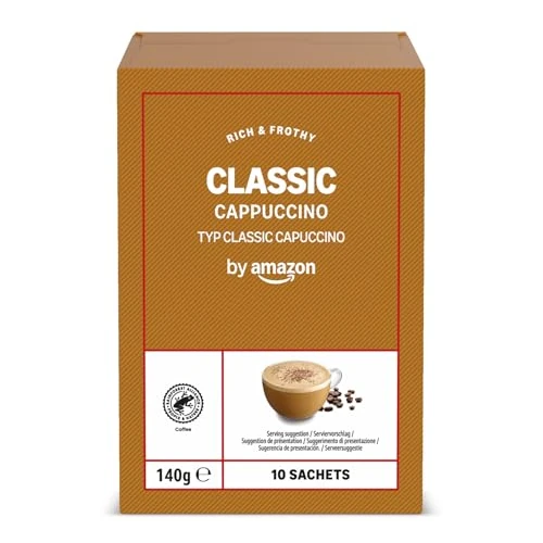 Offerta a tempo: by Amazon Cappuccino in bustina 10 x 14g, Confezione da 10 - Certificato Rainforest Alliance - 25% da 2.57 € a 1.93 €