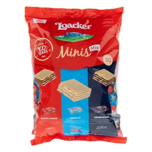 Offerta a tempo: Loacker Party Pack XL, Mix di Mini Wafer Classic con Crema al Cioccolato, Nocciola e Vaniglia, 3 Varietà in 80 monoporzioni Minis, Confezione Convenienza da 800g - 15% da 21.09 € a 17.93 €