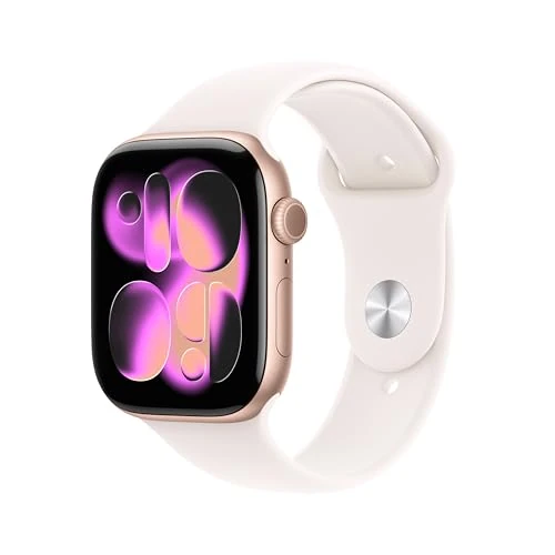 Apple Watch Series 11 GPS, Cassa 46 mm in alluminio color oro rosa con Cinturino Sport rosa fard - M/L