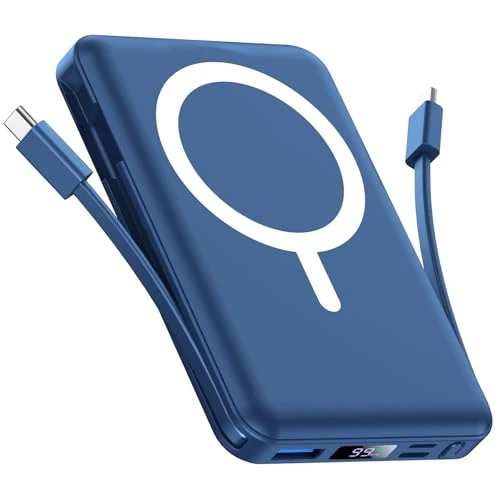 Limited-time offer: Vexnara for Magsafe Power Bank, 10000mAh Magnetic Portable Charger,15W Wireless Battery Pack with Built in Cables Fast Charging LED Display for iPhone17/16/15/14/13/12/Plus/Pro/Pro Max(Blue) from 34.99 GBP to 24.99 GBP (save 29%)