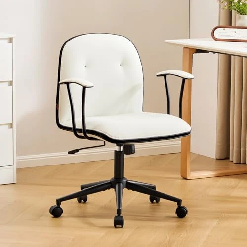 Offerta a tempo: Ckaff Sedia da Ufficio con Braccioli Rimovibili, Sedia Scrivania Cameretta in PU Pelle, Poltrona Ufficio Imbottita Funzione Dondolo Altezza Regolabile per Studio Camera da Letto Ufficio, Bianco - 0.0% da 39.99 € a 39.99 €