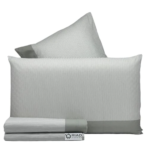 Tijdelijke aanbieding: Riad Arredo Beddengoedset van 100% zacht katoen, handperkal, beddengoedset met elastiek, lakens, kussenslopen (Righina-grijs, Frans) van 44.90 EUR naar 35.92 EUR (korting 20%)