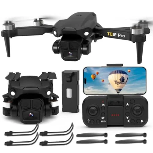 Toladrone TD12PRO Dron con Cámara 1080P, Drones para Adultos con Motor sin Escobillas, 90° Motorizado Ajustable, Resistencia al Viento de Nivel 3, Cuadricóptero Plegable para Principiantes