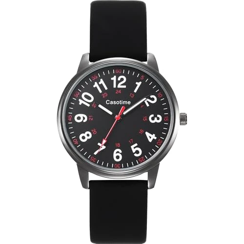 Casotime Wodoodporny zegarek pielęgniarski 30 m, świecąca, łatwa do odczytania tarcza, z drugiej ręki i czas wojskowy 24 h, trwały silikonowy pasek dla pielęgniarek, lekarzy, studentów, mężczyzn i