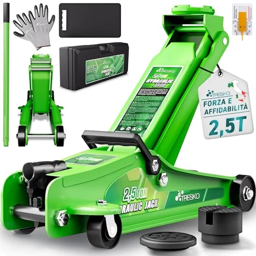 TRESKO Hydrauliczny podnośnik samochodowy, wysokość podnoszenia 2,5 t, 75 – 510 mm, hydrauliczny podnośnik samochodowy, płaski, podwójny tłok, kółka 360°, w zestawie 2 gumowe nakładki, mata ochronna