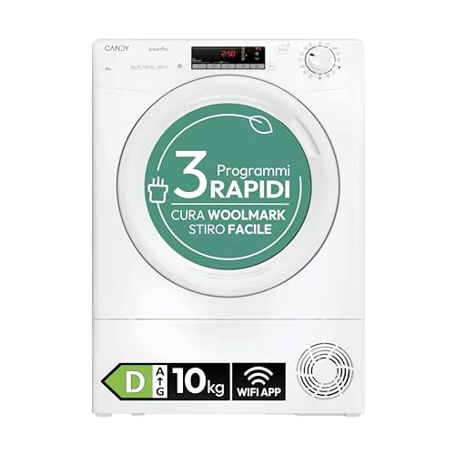 Candy Smart Pro Inverter CRO EH10N2TE-S, Wäschetrockner 10 kg, Wärmepumpe, Smart Touch-Panel, WLAN, App HON, 14 Zyklen, 3 schnelle Geschwindigkeiten, zertifizierte Wolle, Snap & Dry, Startvorwahl 24H