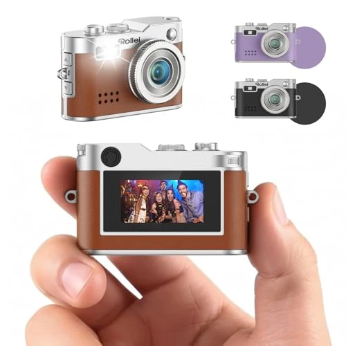 Tijdelijke aanbieding: Rollei Mini-digitale camera, vintage, bruin, 1080p FHD, kleine retro digitale camera met 0,96 inch kleurenscherm, 2 MP duimcamera, compacte fotocamera met flitser en opname, mini-digitale camera van 29.99 € naar 29.99 € (0.00% korti