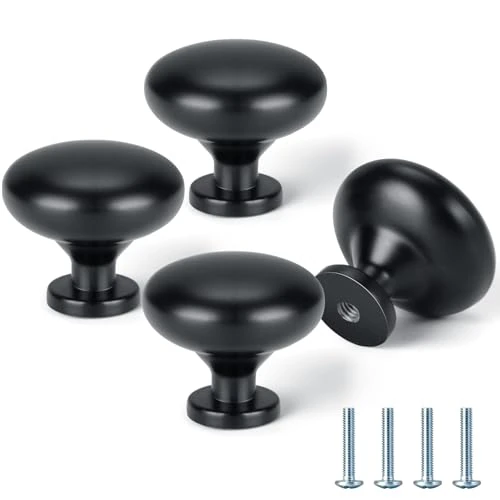 VINATO Möbelgriffe 28mm, 4 Stück Schrankgriffe, Möbelknöpfe Rund - Moderne Schubladenknäufe mit Montagematerial für Küche, Schrank, Kommode, Schwarz