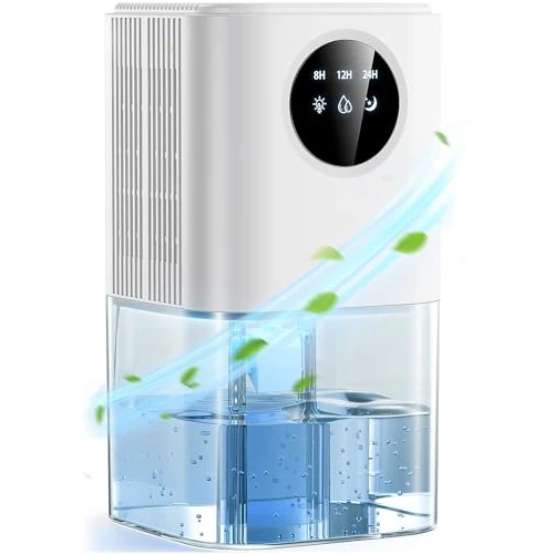 Osuszacze powietrza do domu, 1,8 l, do sypialni, cichy i przenośny osuszacz powietrza do łazienki, timer 24h, automatyczne rozmrażanie, 7 świateł, osuszacz do suszenia ubrań, szafy (biały)