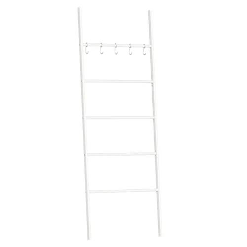 HOOBRO Handtuchleiter, Leiterregal, Handtuchständer mit 5 abnehmbare Haken, Stabil, Platzsparend, für Eingang, Arbeitszimmer, Schlafzimmer, einfache Montage, Weiß EWT62CJ01