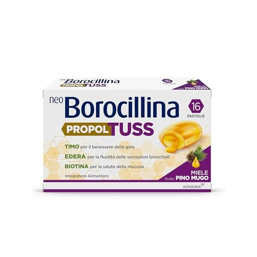 Offerta a tempo: Neo Borocillina Propoltuss, Integratore Alimentare per i primi sintomi della tosse e il benessere della gola, 16 Pastiglie, Gusto Pino Mugo - 27% da 10.90 € a 8.00 €