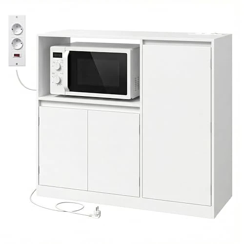 Offerta a tempo: VASAGLE KAILYN Collezione - Credenza, Mobile da Cucina, Armadietto con Piano, Ripiano Porta Forno a Microonde, 1 Scomparto Aperto, 3 Ante, Ripiani Regolabili, Bianco Nuvola BBK373WB01 - 5% da 109.99 € a 104.39 €
