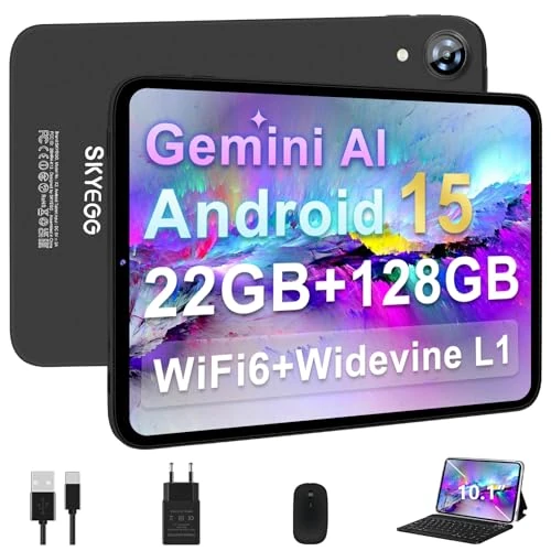 Offerta a tempo: Tablet 10 Pollici Android 15 con Gemini AI, 22GB RAM+ 128GB ROM+2TB Esp., Widevine L1, Octa-Core, WiFi 6, BT 5.0, 6000mAh, Fotocamera 8/5 MP, con Tastiera, Mouse e Custodia, Corpo in Metallo, Grigio - 50% da 219.99 € a 109.99 €