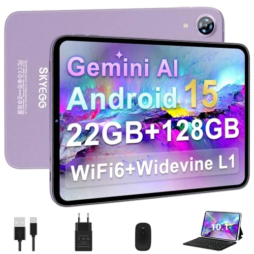 Offerta a tempo: Tablet 10 Pollici Android 15 con Gemini AI, 22GB RAM+ 128GB ROM+2TB Esp., Widevine L1, Octa-Core, WiFi 6, BT 5.0, 6000mAh, Fotocamera 8/5 MP, con Tastiera, Mouse e Custodia, Corpo in Metallo, Viola - 19% da 135.99 € a 109.99 €