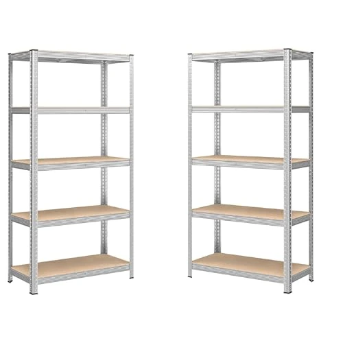 Offerta a tempo: sinlikon Set di 2 Scaffali in Metallo per Garage.Portante 875 KG.Scaffale Salvaspazio 5 Ripiani Regolabili, Senza Viti - 5% da 49.99 € a 47.49 €