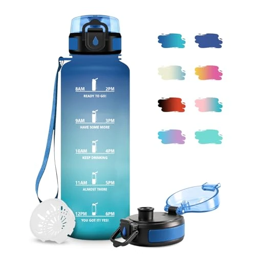 Tijdelijke aanbieding: Drinkfles, 1,5 l, lekvrije waterfles, BPA-vrij, herbruikbare fles, filterflessen met tijdmarkeringen, motiverende drinkfles voor camping, school, kantoor van 13.99 EUR naar 11.89 EUR (korting 15%)